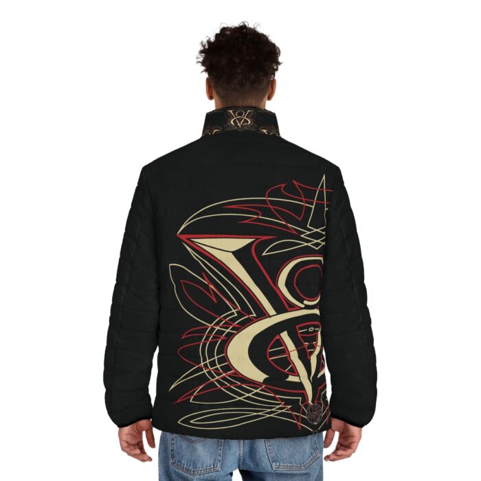 V8 Logo with Pinstriping Men's Puffer Jacket (AOP) - Image 2